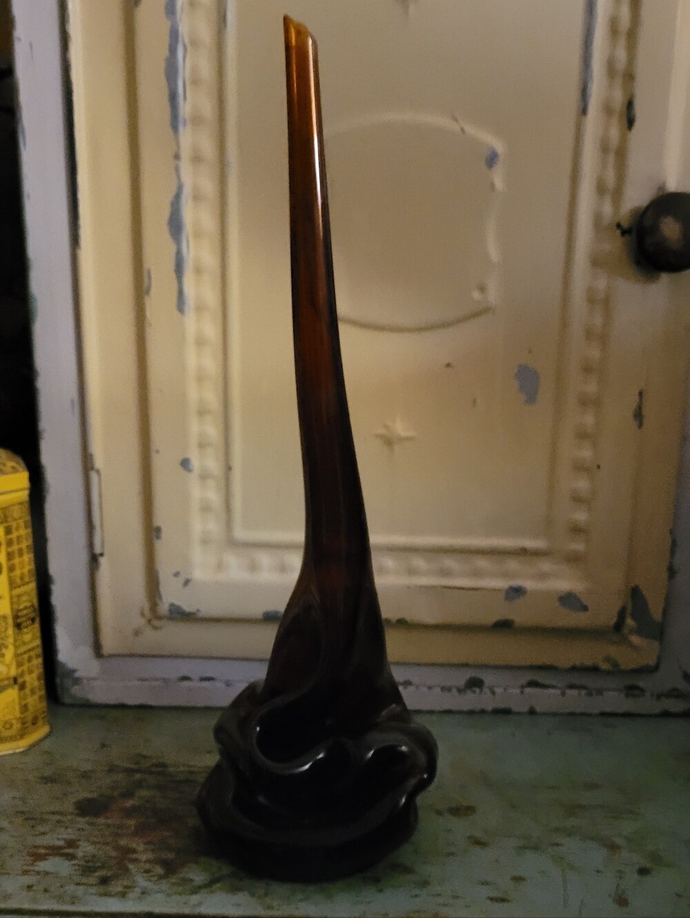 Vintage Tall Glass Amber Swirled Art Glass Sculpture